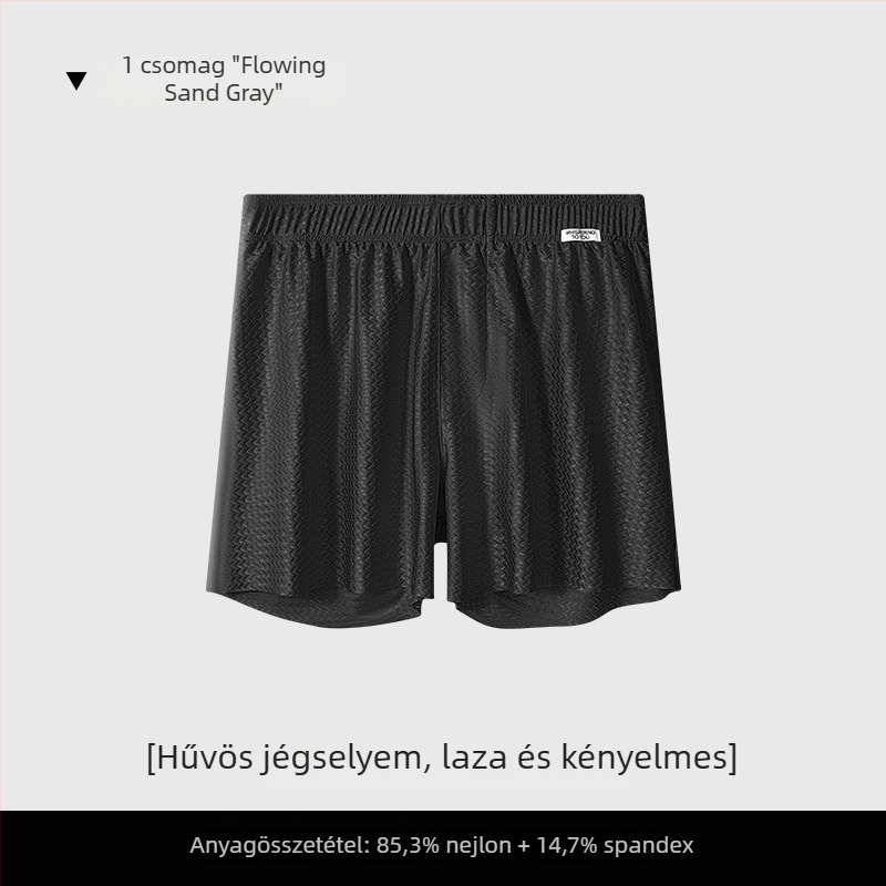 Férfiak számára lélegző éjszakai nadrág, középmagas derék, kötött anyag, fő anyag nylon 80–90%, ágyék környéki bélés viszkóz 30–50%, otthoni viselet, kényelmes, szellős, gyorsan száradó