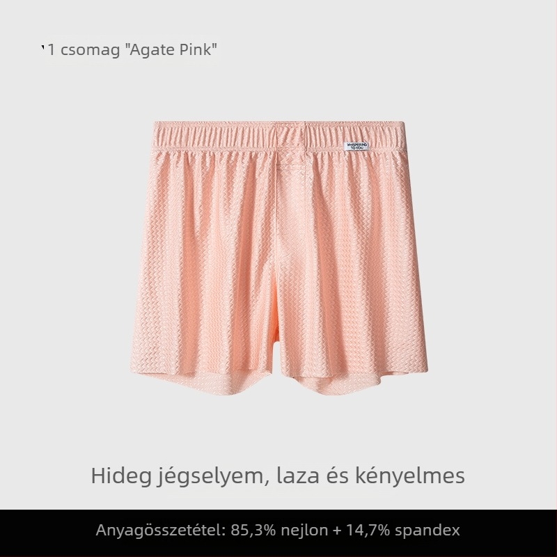 Férfiak számára lélegző éjszakai nadrág, középmagas derék, kötött anyag, fő anyag nylon 80–90%, ágyék környéki bélés viszkóz 30–50%, otthoni viselet, kényelmes, szellős, gyorsan száradó