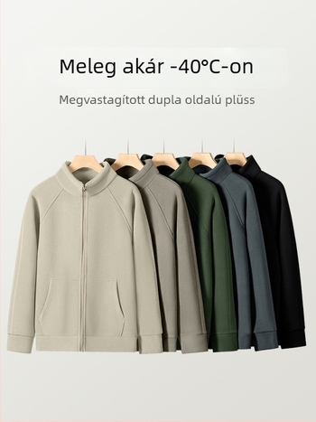 Férfi téli polár fleece dzseki, állókupakkal, kapucnival, cipzárral, több zsebbel