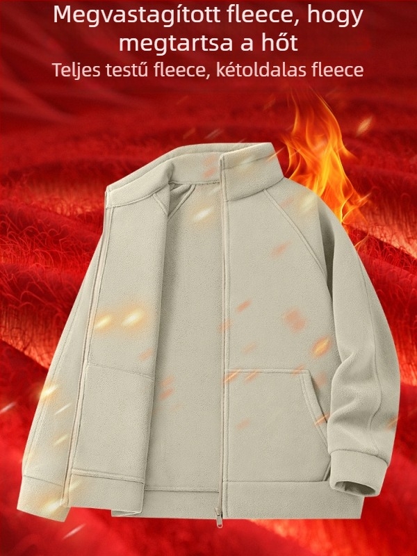 Férfi téli polár fleece dzseki, állókupakkal, kapucnival, cipzárral, több zsebbel