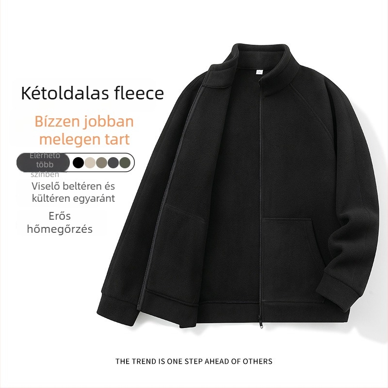 Férfi téli polár fleece dzseki, állókupakkal, kapucnival, cipzárral, több zsebbel