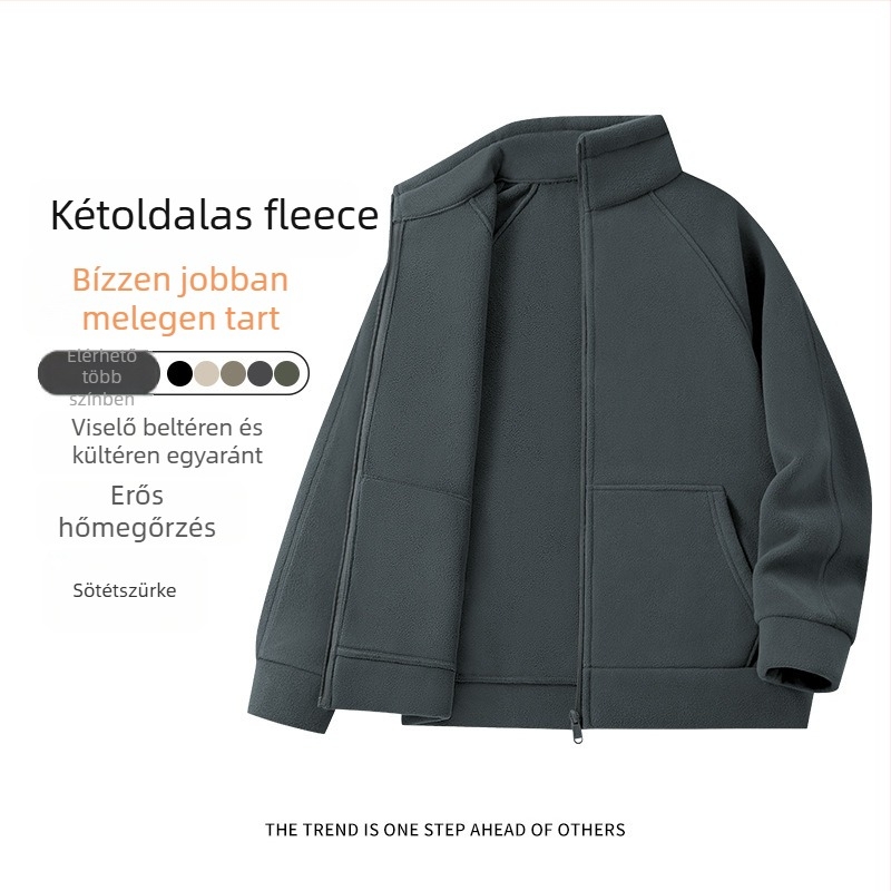 Férfi téli polár fleece dzseki, állókupakkal, kapucnival, cipzárral, több zsebbel