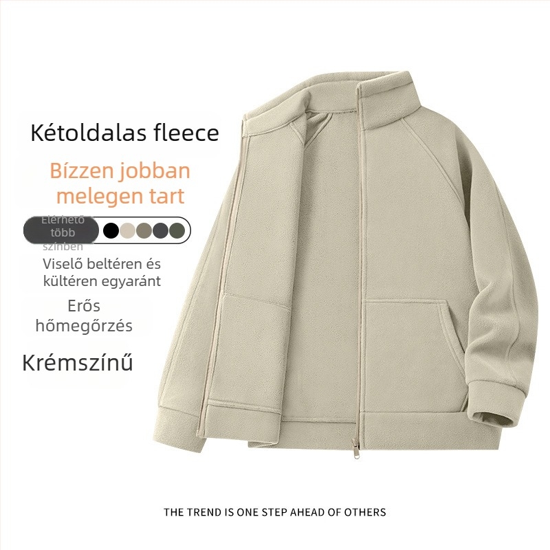 Férfi téli polár fleece dzseki, állókupakkal, kapucnival, cipzárral, több zsebbel