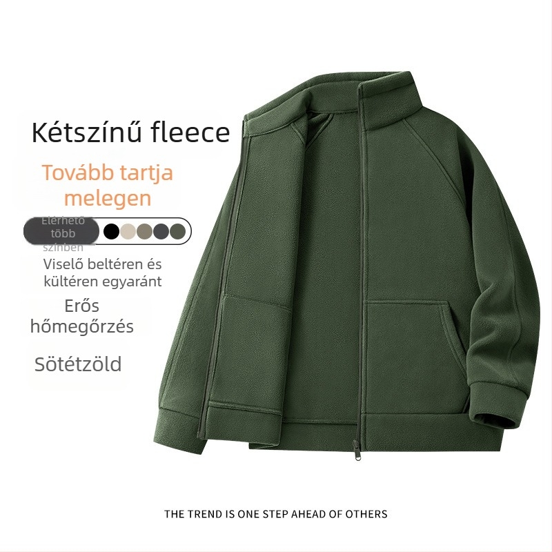 Férfi téli polár fleece dzseki, állókupakkal, kapucnival, cipzárral, több zsebbel