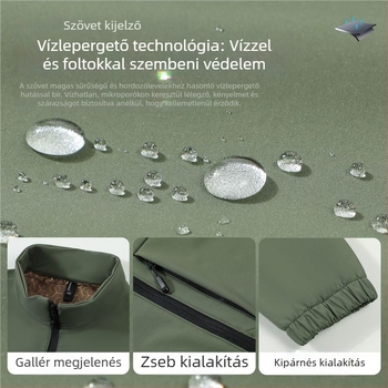 Munkavédelmi téli dzseki kapucnival, álló gallér, zipzár, gyapjú külső anyag, poliészter bélés, hímzett logó