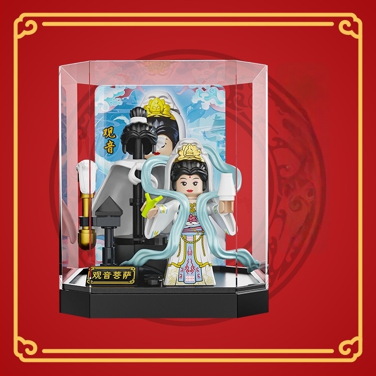 Monkey King és Guanyin mini figura építő készlet, ABS műanyag, akár 38 darab, korosztály 7–14