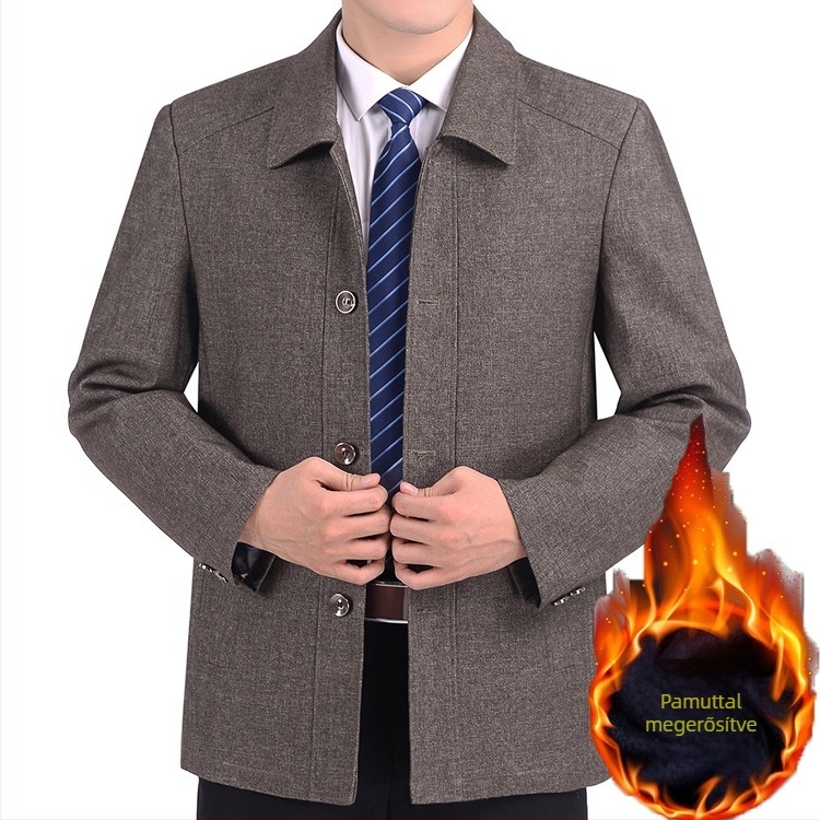 Férfi poliészter dzseki, gallérral, laza szabás, egysoros gombolás, casual stílus