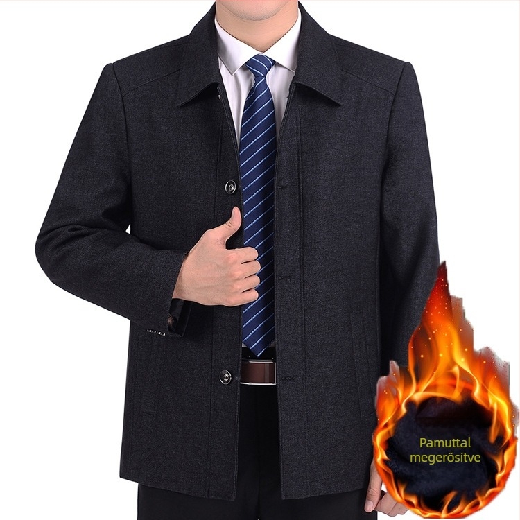 Férfi poliészter dzseki, gallérral, laza szabás, egysoros gombolás, casual stílus