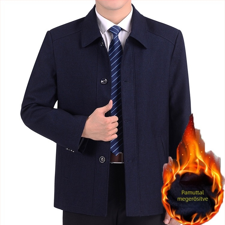 Férfi poliészter dzseki, gallérral, laza szabás, egysoros gombolás, casual stílus