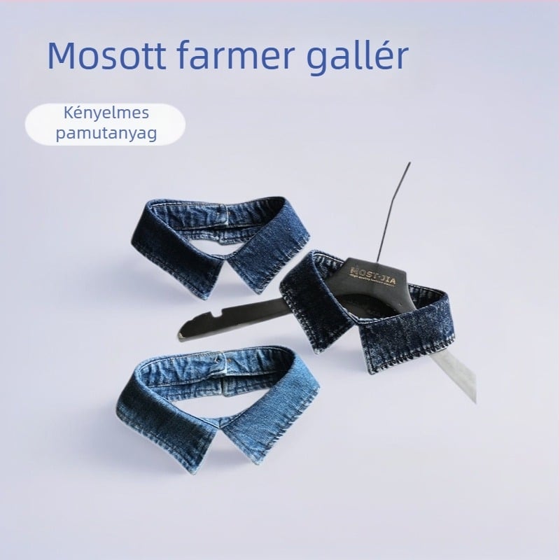 Pamut pulóver dekorat hamis gallérral - Koreai stílus, egyszínű minta, pamut bélés, 2025-ös téli kiadás