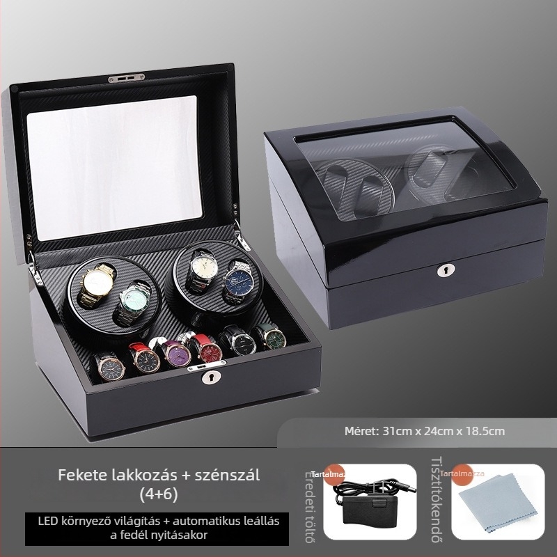 Automata óratekercs és kijelző doboz – Piano lak felület, Modell TG00461, Anyagok: sűrűségű lemez, PU bőr, akril