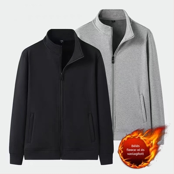 Férfi állógalléros cipzáros kardigán fleece anyaggal, poliészter 96%+, egyenes szabás, oldalsó zsebek, hosszú ujjú