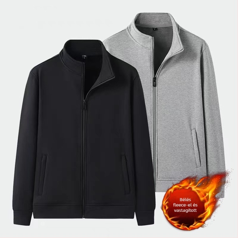 Férfi állógalléros cipzáros kardigán fleece anyaggal, poliészter 96%+, egyenes szabás, oldalsó zsebek, hosszú ujjú