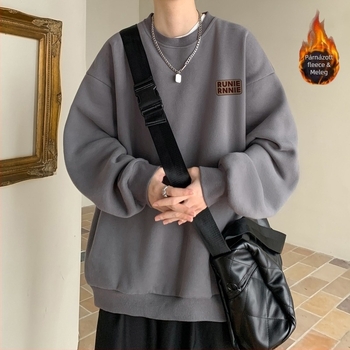 Pamut fleece pulóver, kerek nyakú, gallér nélküli, laza szabás, hosszú ujjú, karikatúra mintás