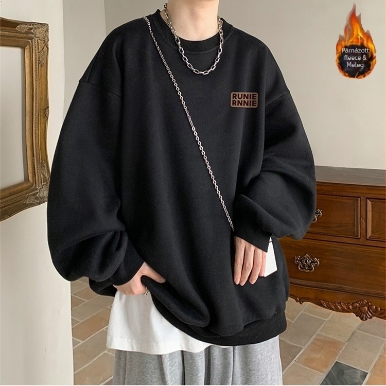 Pamut fleece pulóver, kerek nyakú, gallér nélküli, laza szabás, hosszú ujjú, karikatúra mintás