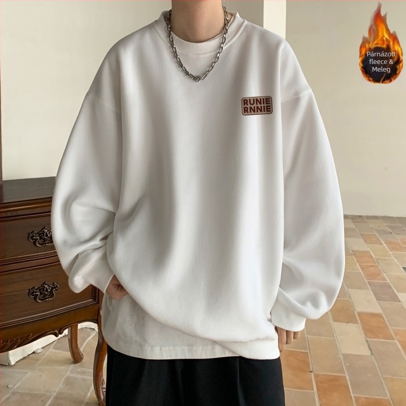 Pamut fleece pulóver, kerek nyakú, gallér nélküli, laza szabás, hosszú ujjú, karikatúra mintás