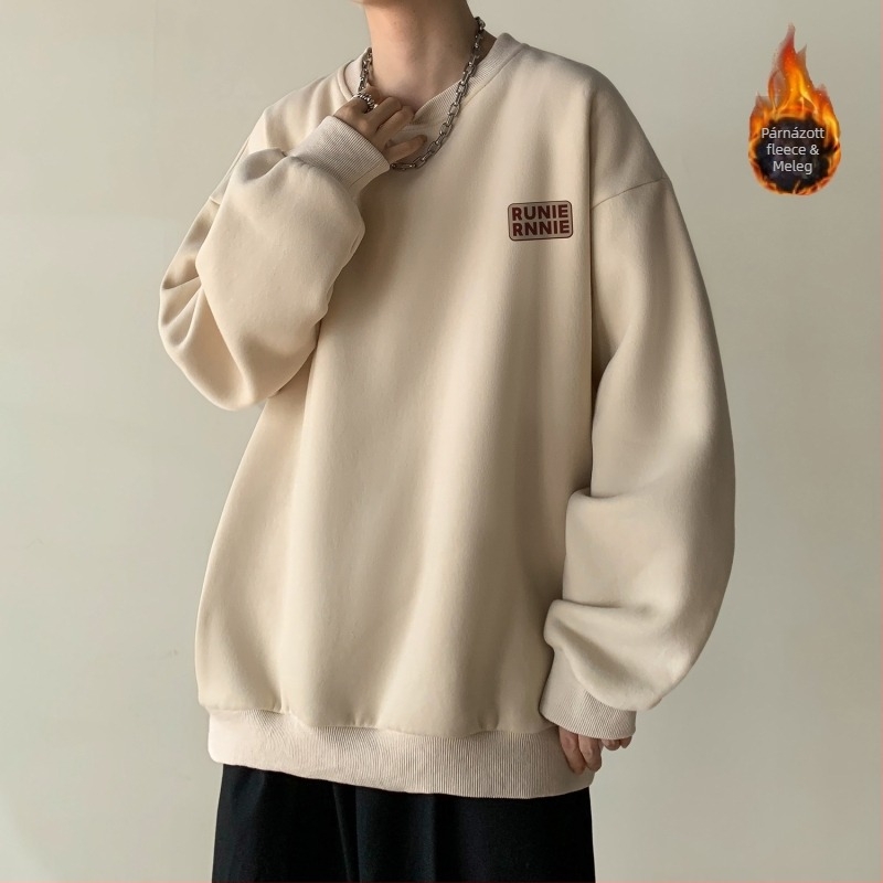 Pamut fleece pulóver, kerek nyakú, gallér nélküli, laza szabás, hosszú ujjú, karikatúra mintás