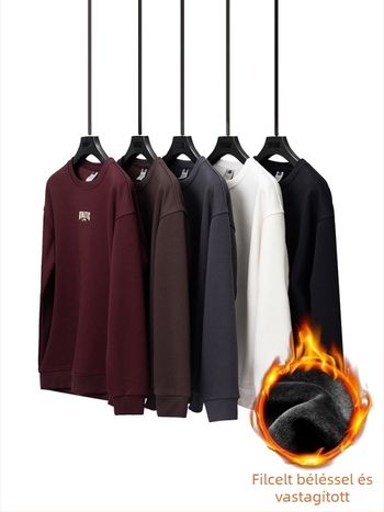 Polárbéléssel bélelt vastag meleg pulóver – kerek nyakú, hosszú ujjú, bő szabású