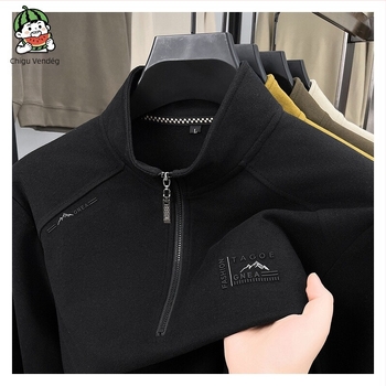 Férfi koreai stílusú pulóver, osztrák velúr külsővel, álló gallér, pamut bélés, egyszínű, egyenes szabás.