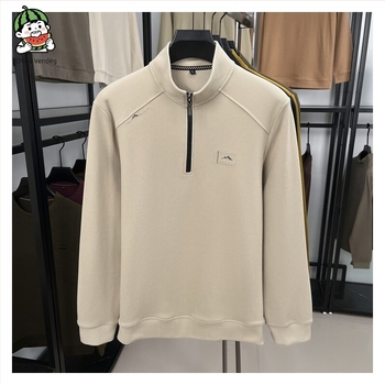 Férfi koreai stílusú pulóver, osztrák velúr külsővel, álló gallér, pamut bélés, egyszínű, egyenes szabás.