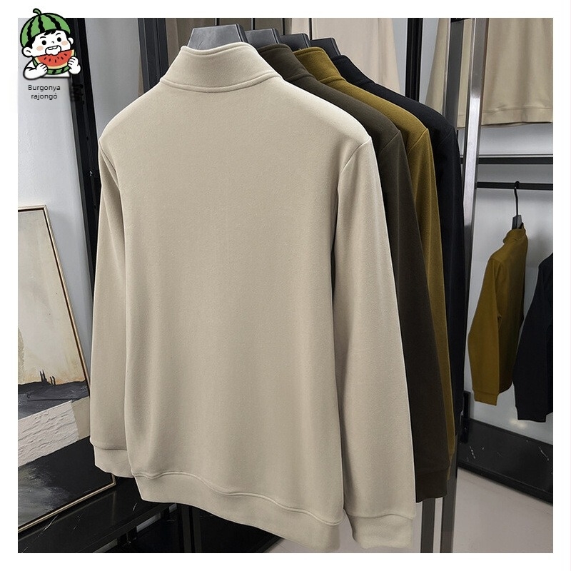 Férfi koreai stílusú pulóver, osztrák velúr külsővel, álló gallér, pamut bélés, egyszínű, egyenes szabás.