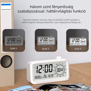 Ébresztőóra LCD-számokkal; Ébresztés, Visszaszámlálás, 24 órás kijelző, Heti kijelző