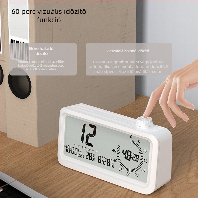 Ébresztőóra LCD-számokkal; Ébresztés, Visszaszámlálás, 24 órás kijelző, Heti kijelző