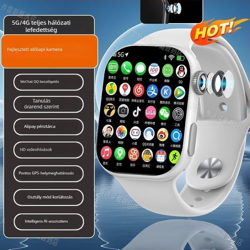 Okosóra telefon SIM-kártya foglalattal, 5G, érintőképernyő, szilikon szíj, támogatja az alkalmazásokat