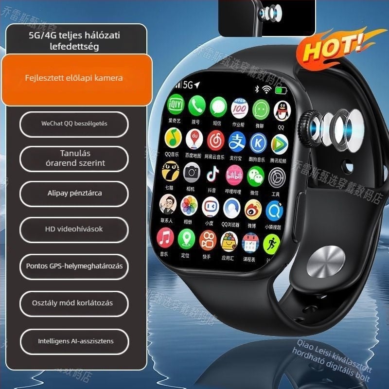 Okosóra telefon SIM-kártya foglalattal, 5G, érintőképernyő, szilikon szíj, támogatja az alkalmazásokat