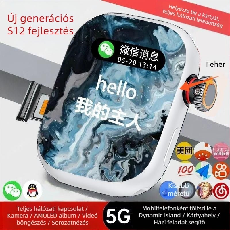 Okosóra telefon SIM-kártya foglalattal, 5G, érintőképernyő, szilikon szíj, támogatja az alkalmazásokat