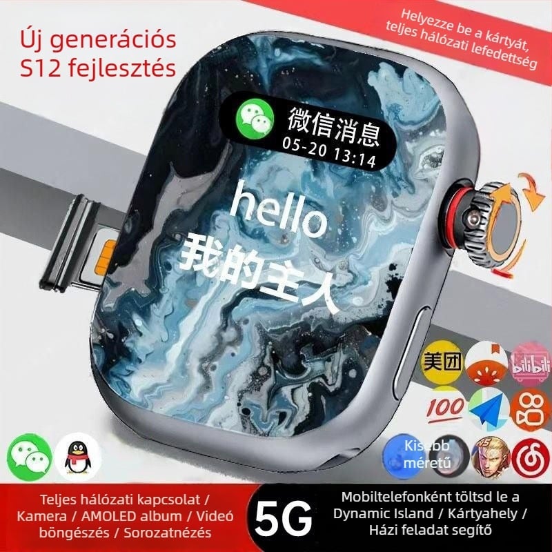 Okosóra telefon SIM-kártya foglalattal, 5G, érintőképernyő, szilikon szíj, támogatja az alkalmazásokat
