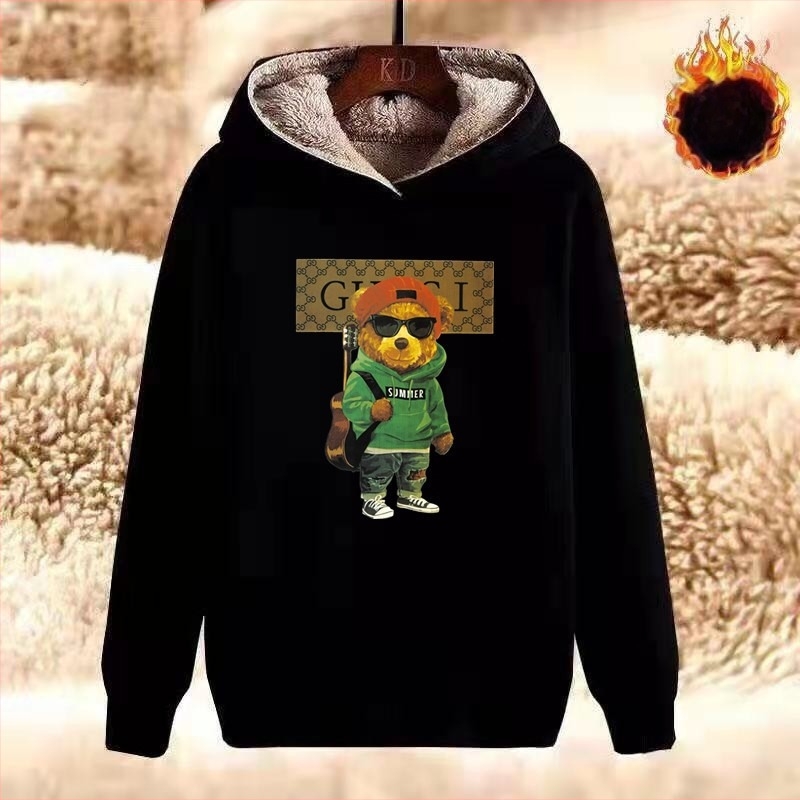 Férfi kapucnis, vastag fleece-betétes pulóver, kerek nyakú, hosszú ujjú, poliészter 91–95%