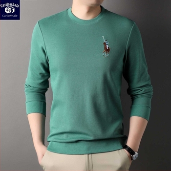 Karen Whale férfi kerek nyakú hímzett pulóver, egyszínű, őszre