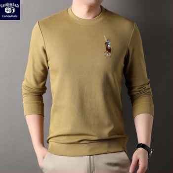 Karen Whale férfi kerek nyakú hímzett pulóver, egyszínű, őszre