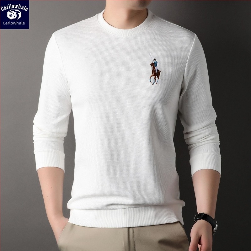 Karen Whale férfi kerek nyakú hímzett pulóver, egyszínű, őszre