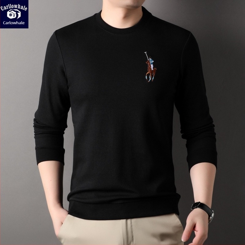 Karen Whale férfi kerek nyakú hímzett pulóver, egyszínű, őszre