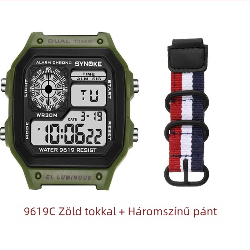 Elektronikus óra nylon canvas szíjjal, háromgyűrűs csattal, digitális kijelzővel, S006 mozgás, vízálló 30m