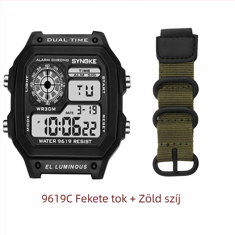 Elektronikus óra nylon canvas szíjjal, háromgyűrűs csattal, digitális kijelzővel, S006 mozgás, vízálló 30m