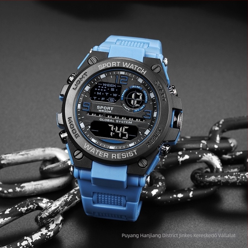 Elektronikus karóra ébresztővel, számjegy kijelzővel, 45 mm-es tárcsával, vízálló 10 m, elektronikus működés