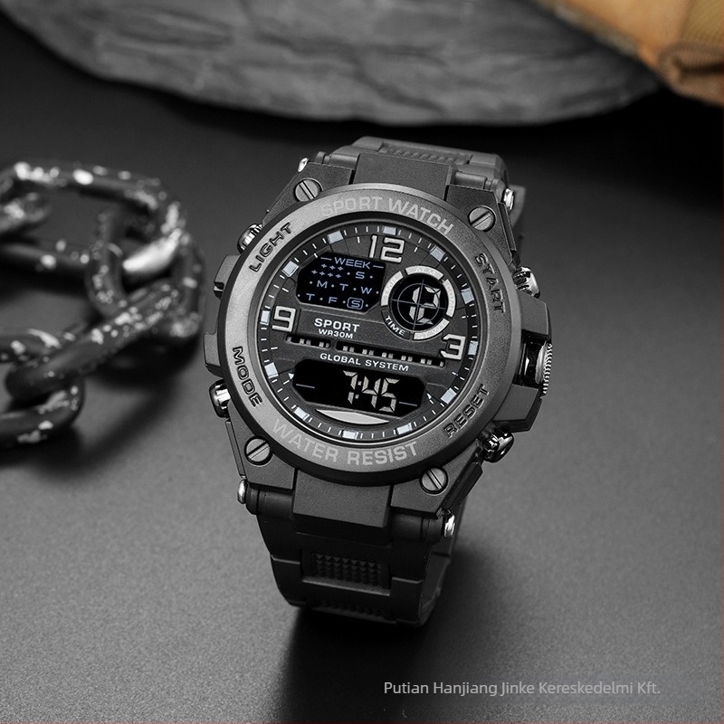 Elektronikus karóra ébresztővel, számjegy kijelzővel, 45 mm-es tárcsával, vízálló 10 m, elektronikus működés