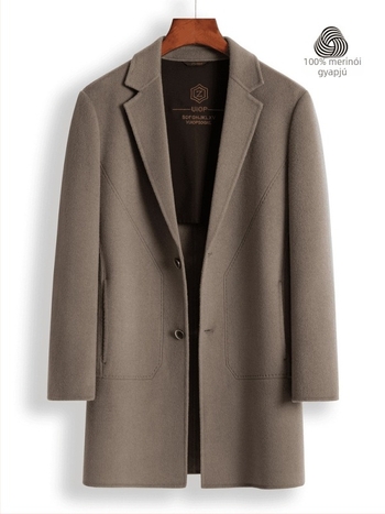 Kétoldalas gyapjú kabát, koreai stílus, laza szabás, egygombos elöl, öv nélkül, oldalzsebek, egyszínű minta, ősze 2023