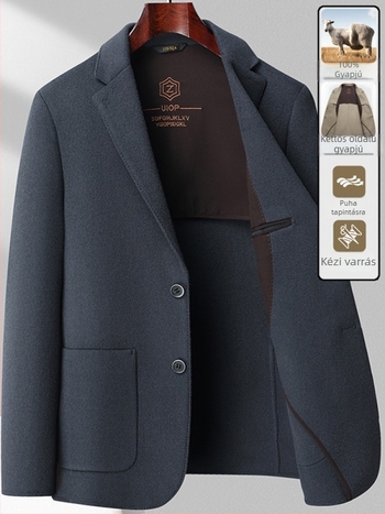 Férfi kétoldalas gyapjú kabát, 96%+ gyapjú, egyszárnyú gombolás, testhez álló szabás, egyszínű