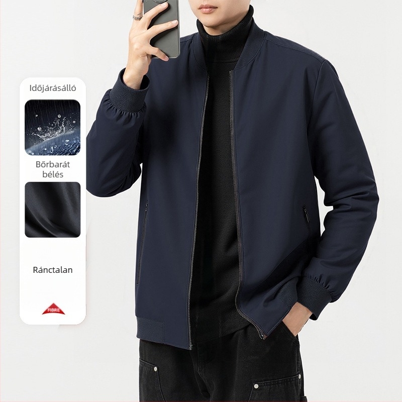 Férfi dzseki álló gallérral, cipzáras kivitel, légáteresztő, karcsú szabás, ősz 2024