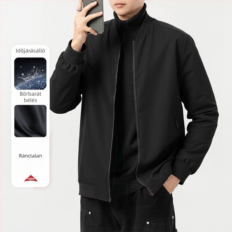 Férfi dzseki álló gallérral, cipzáras kivitel, légáteresztő, karcsú szabás, ősz 2024