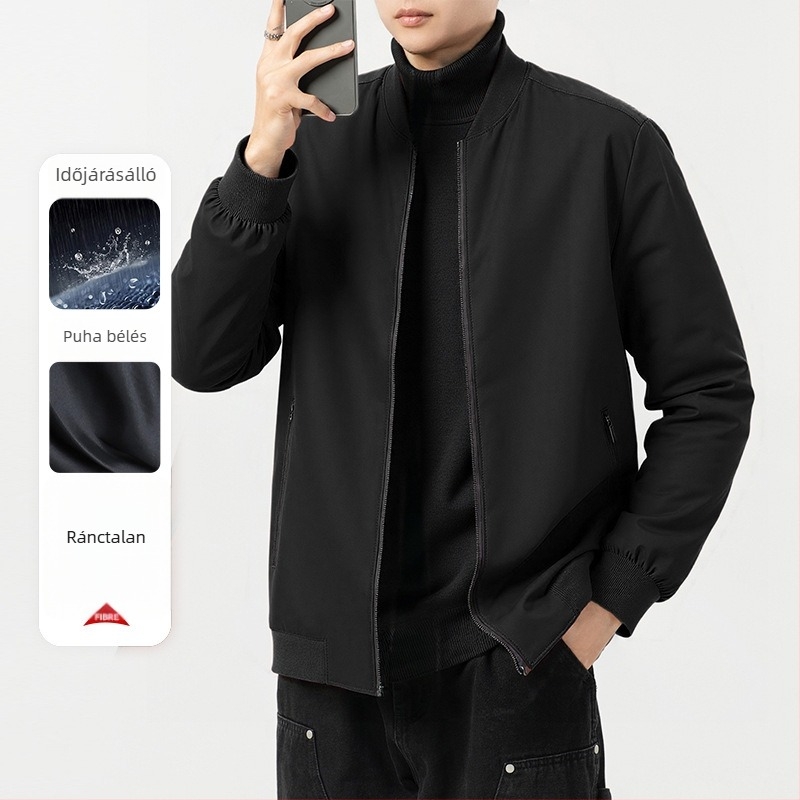 Férfi dzseki álló gallérral, cipzáras kivitel, légáteresztő, karcsú szabás, ősz 2024