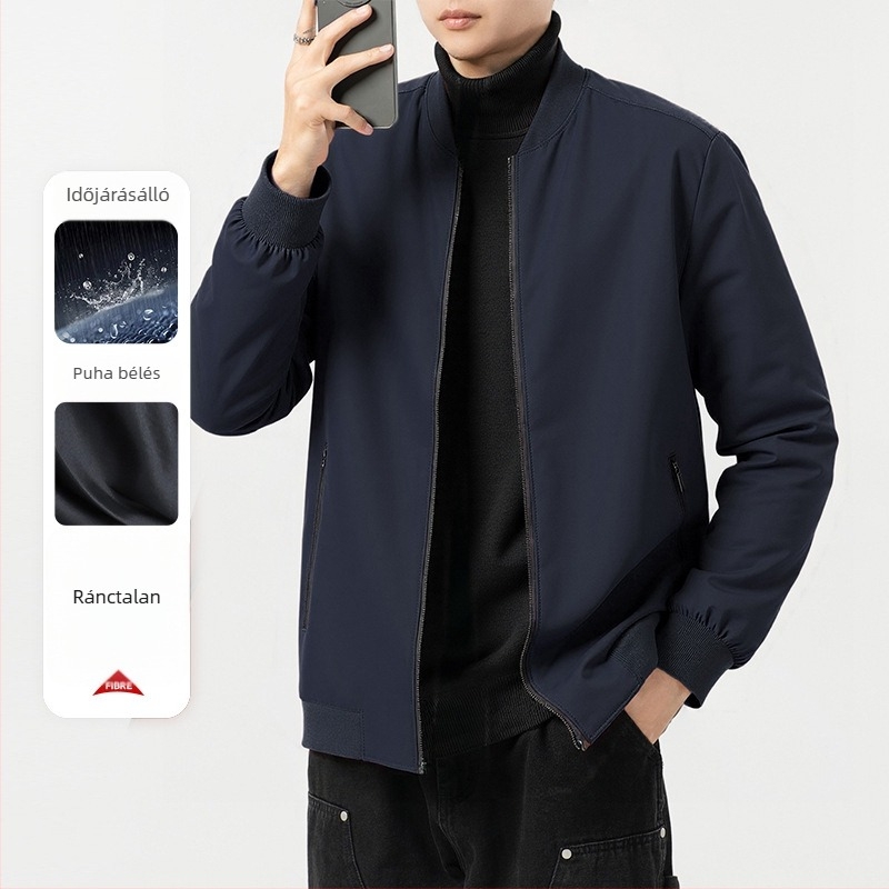 Férfi dzseki álló gallérral, cipzáras kivitel, légáteresztő, karcsú szabás, ősz 2024