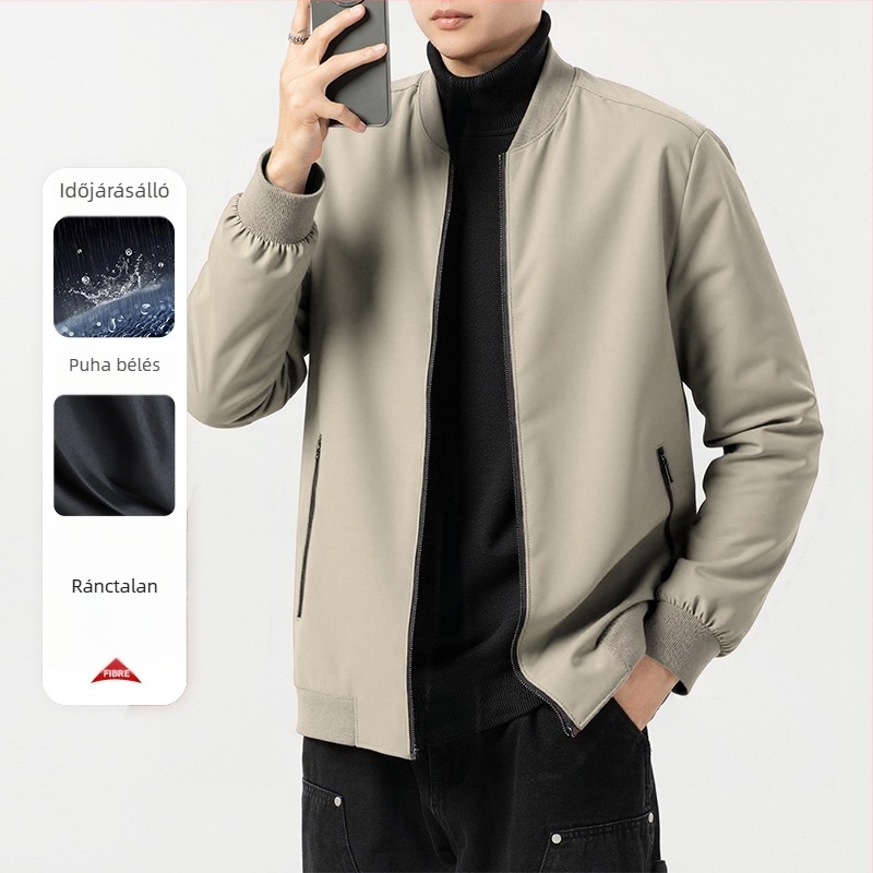 Férfi dzseki álló gallérral, cipzáras kivitel, légáteresztő, karcsú szabás, ősz 2024