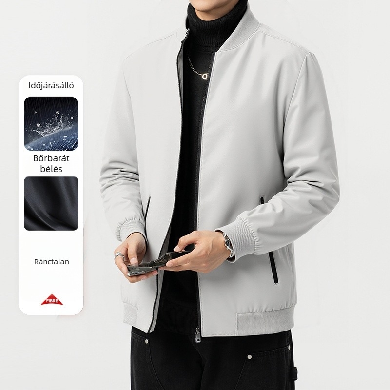 Férfi dzseki álló gallérral, cipzáras kivitel, légáteresztő, karcsú szabás, ősz 2024