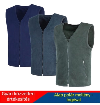 Férfi téli polár mellény, kardigán-stílusú, V-nyakú, oldalsó zsebek, vastag polár