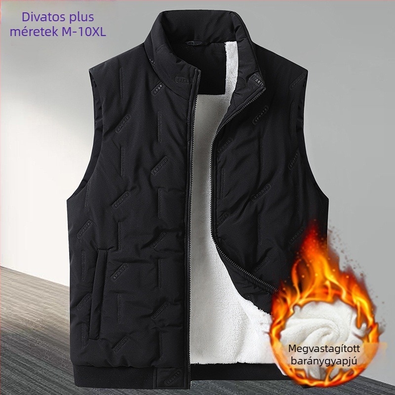 Férfi mellény fleece-bevonattal és kapucnival, cipzáros elülső rész, álló gallér, több zseb